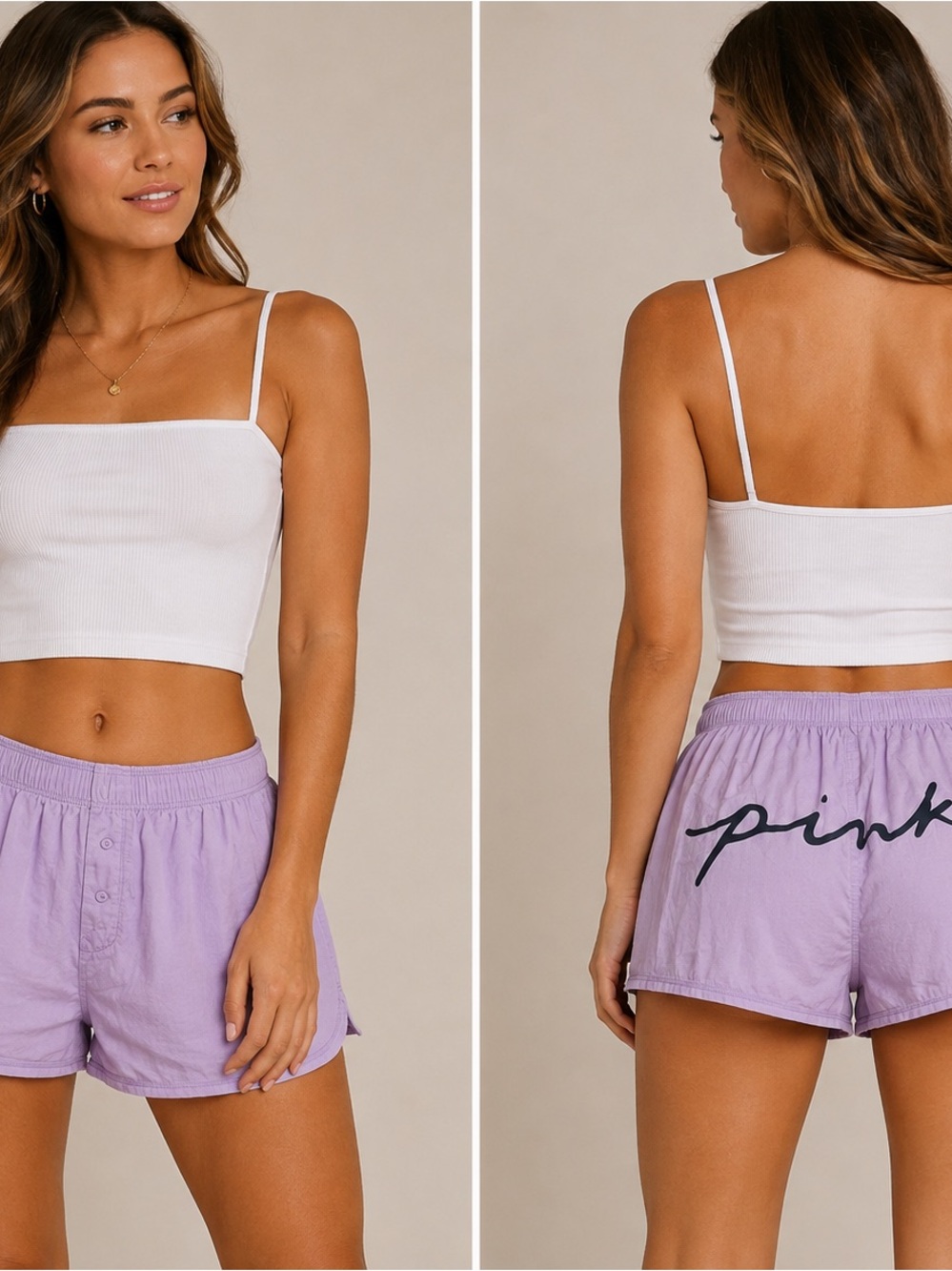 PINK Victoria's Secret Lavender Cotton Drawstring Lounge Shorts